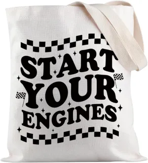 JXGZSO Checkered Flags Shopping Bag Start Your Engines Tote Bag Race Day Gift Fast Cars Gift Racing Lover Gift
