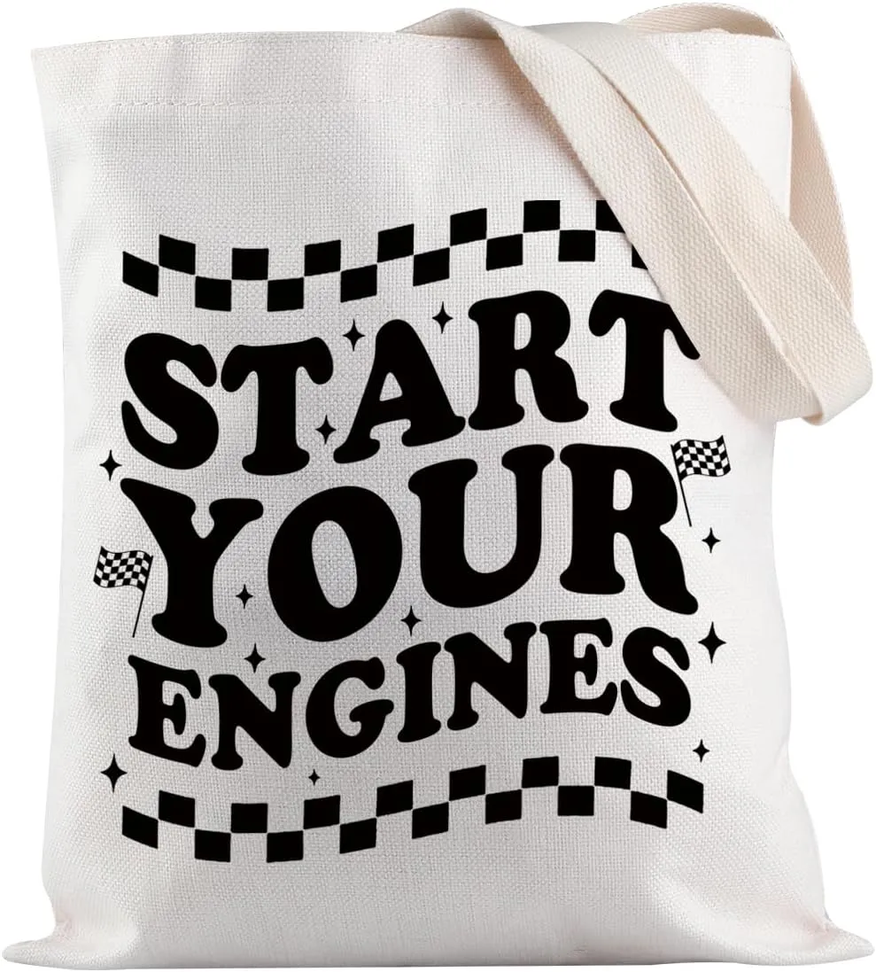 JXGZSO Checkered Flags Shopping Bag Start Your Engines Tote Bag Race Day Gift Fast Cars Gift Racing Lover Gift