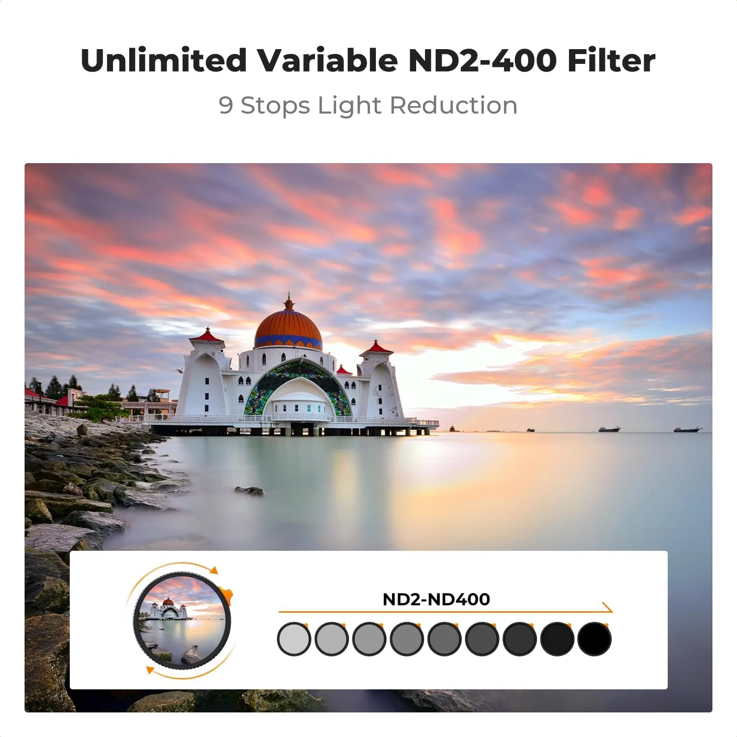 K&F Concept 82mm Putter Variable ND Filter ND2-ND400 (1-9 Stops) 28 Multi-Layer Coatings Import AGC Glass Adjustable Neutral Density Filter for Camera Lens (Nano-X Series)