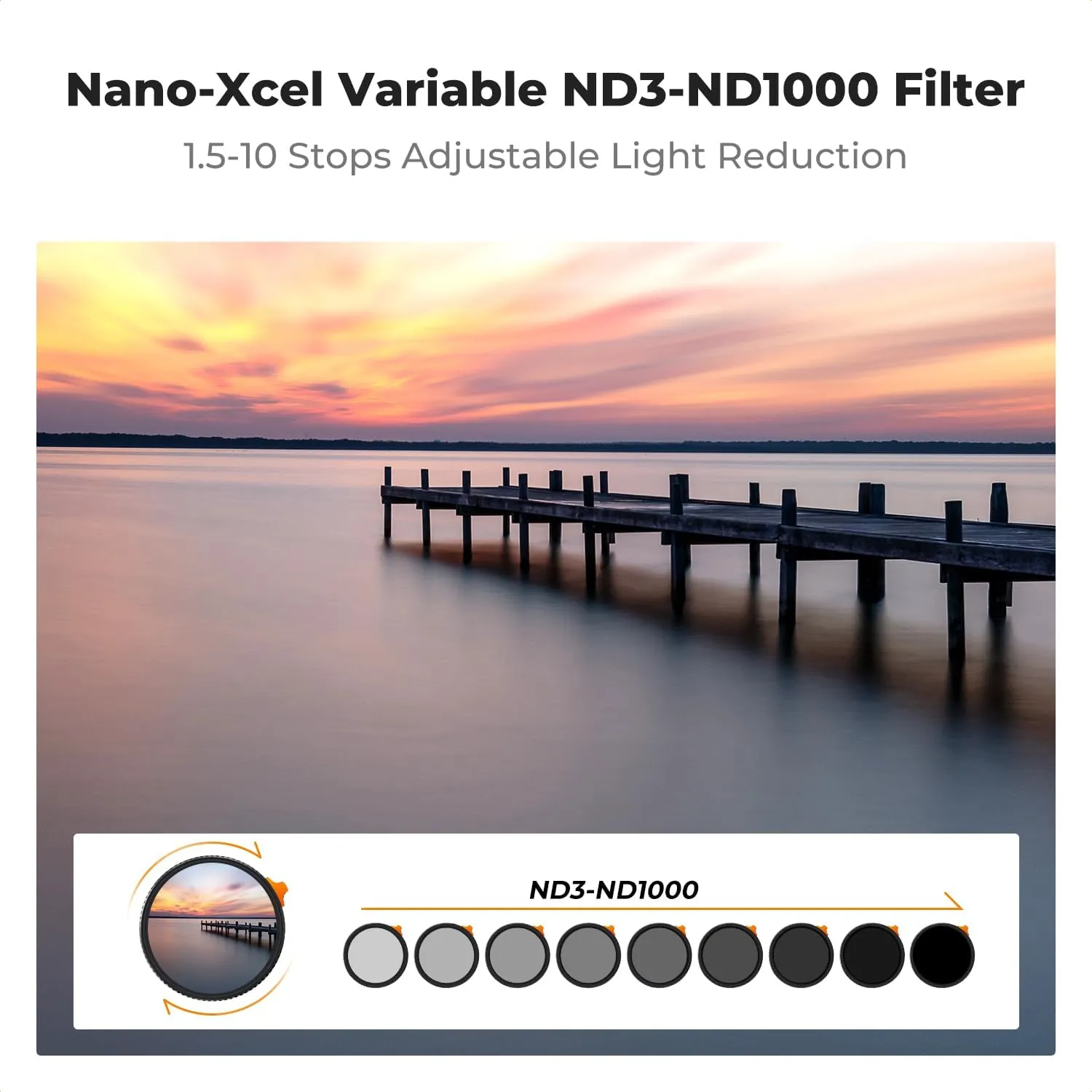 K&F Concept 82mm Variable ND Lens Filter ND3-ND1000 (1.5-10 Stops) Putter Adjustable HD Neutral Density Filter with 28 Multi-Layer Coatings for Camera Lens (Nano-X Series)