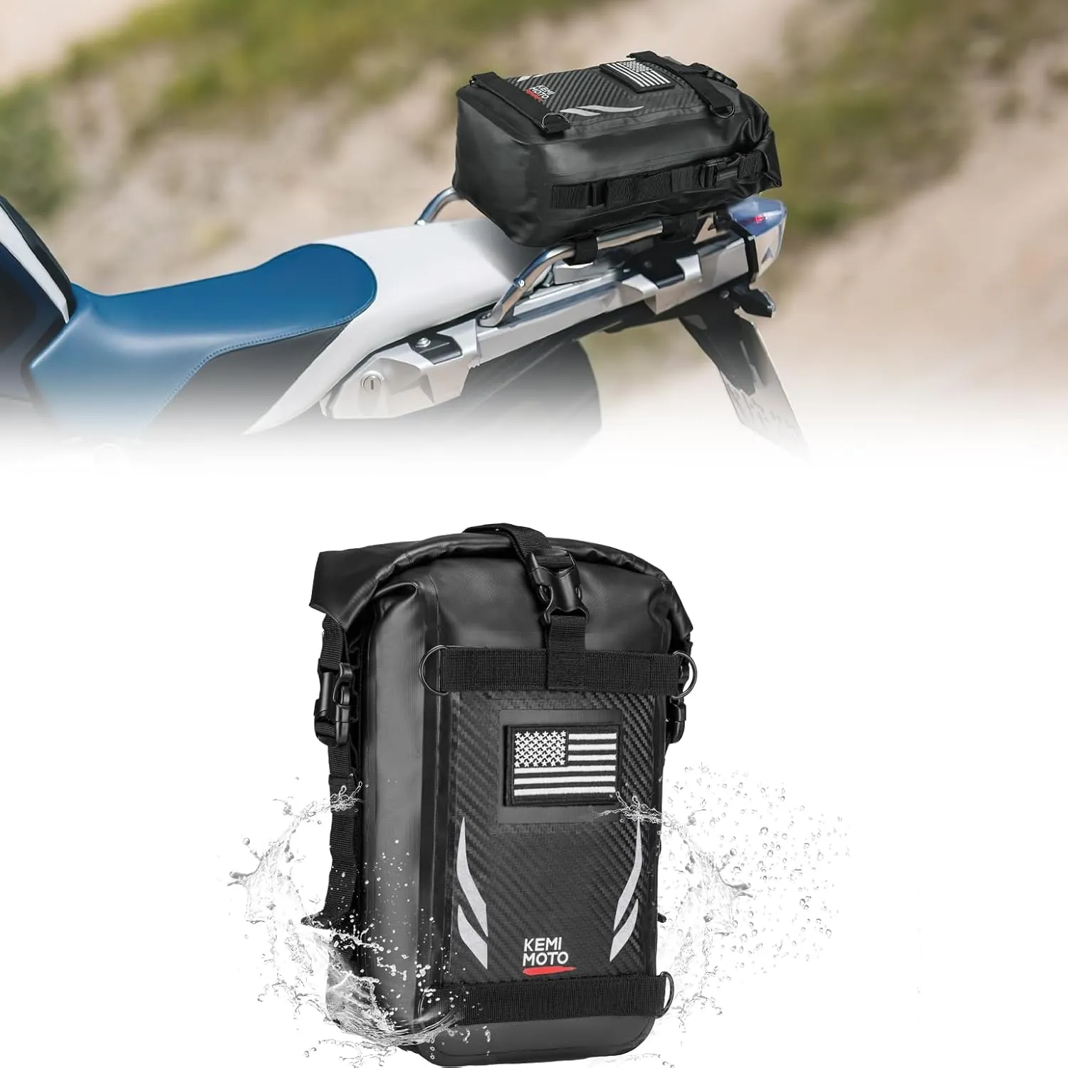 KEMIMOTO Universal Waterproof Motorcycle Tail Bag Compatible with Dirt Bike Adventure 6.5L Grey