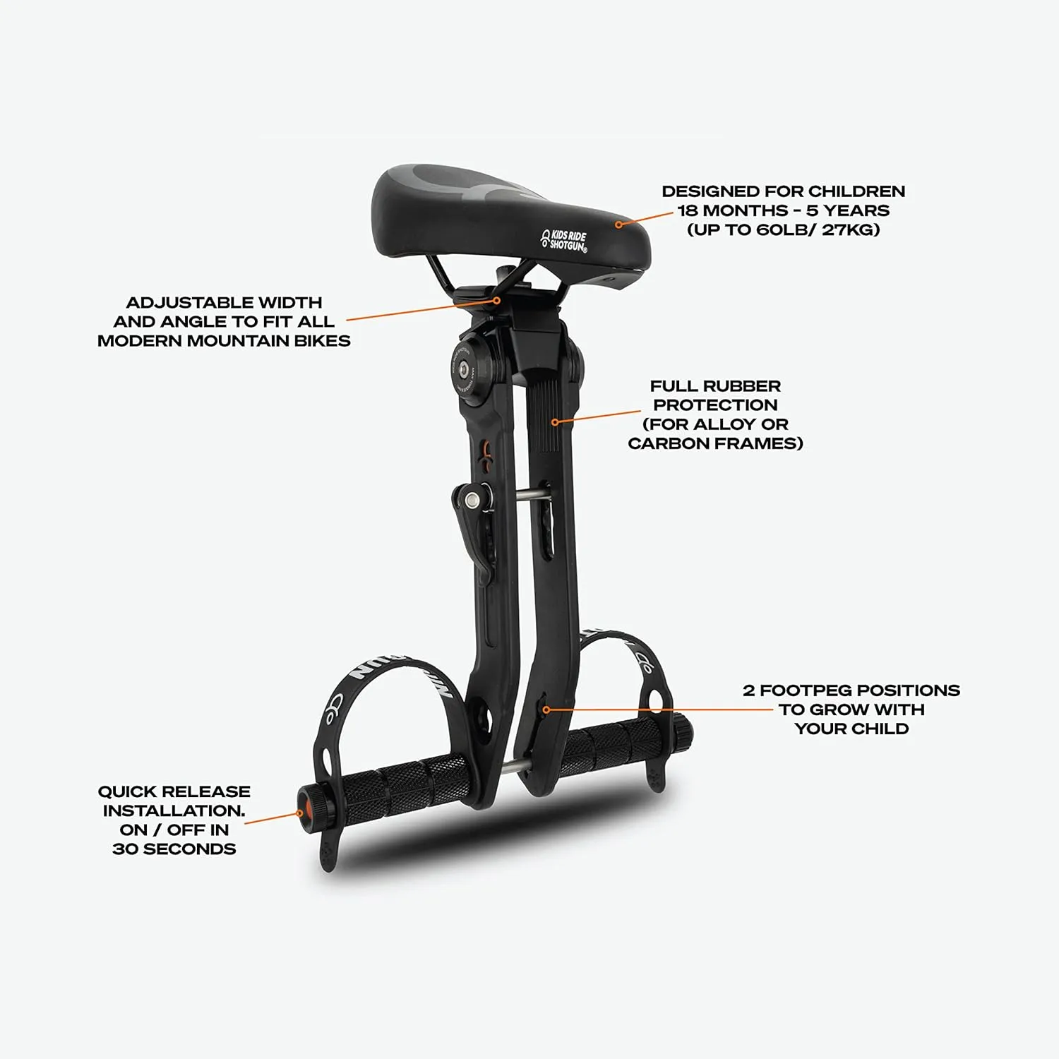 Kids Ride Shotgun - Front Mounted Child Bike Seat and Handlebar Accessory Combo Pack | Made for Mountain Bikes