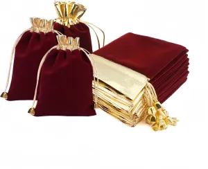 KIPETTO Velvet Drawstring Bags for Mother's Day Decoration 25Pcs Velvet Drawstring Gift Bags Jewelry Pouches for Candy Baby Shower Wedding Favors, 4.7"x 6.3", Wine Red