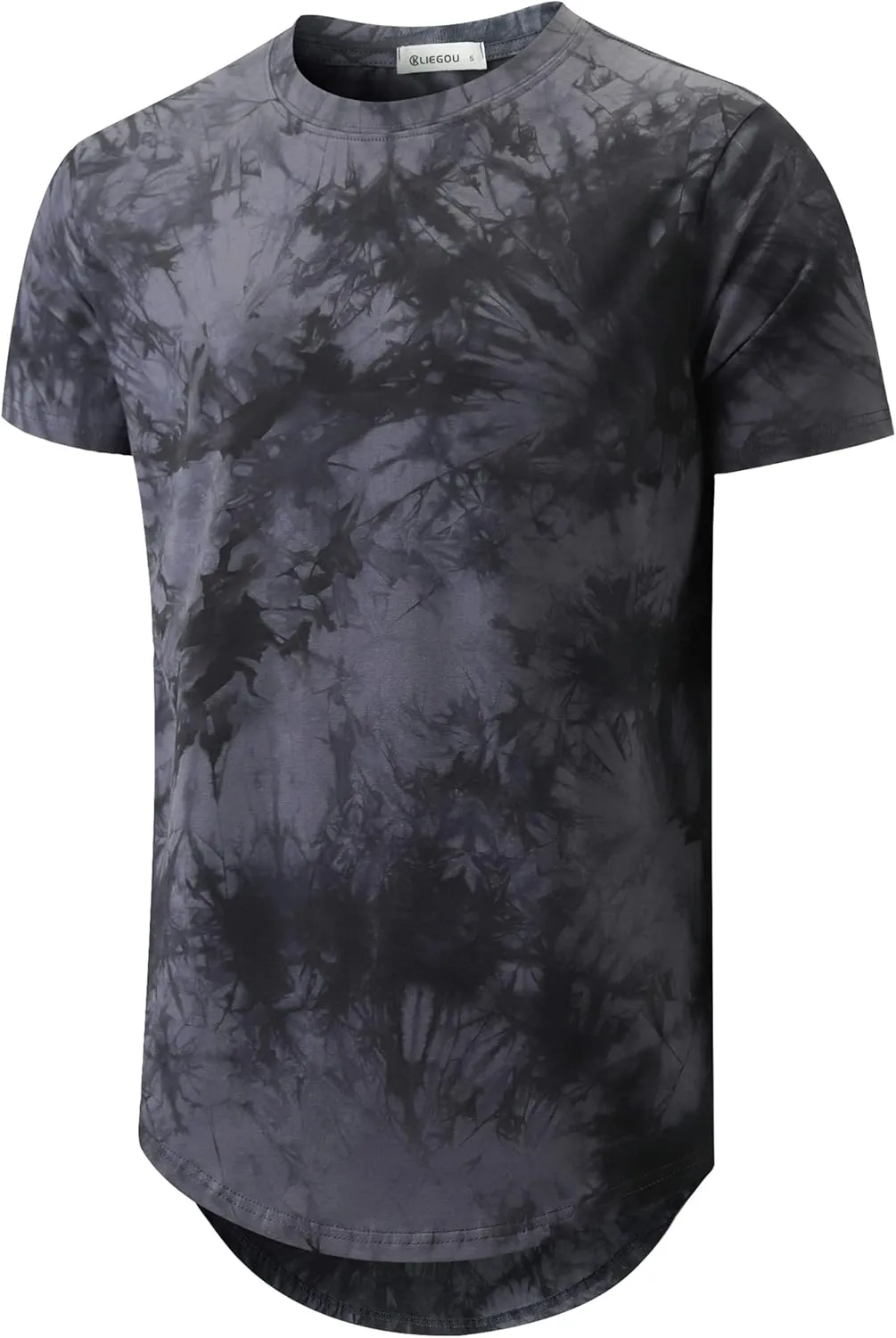 KLIEGOU Mens Hipster Hip Hop Ripped Round Hemline Pattern Print T Shirt