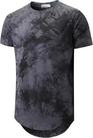 KLIEGOU Mens Hipster Hip Hop Ripped Round Hemline Pattern Print T Shirt