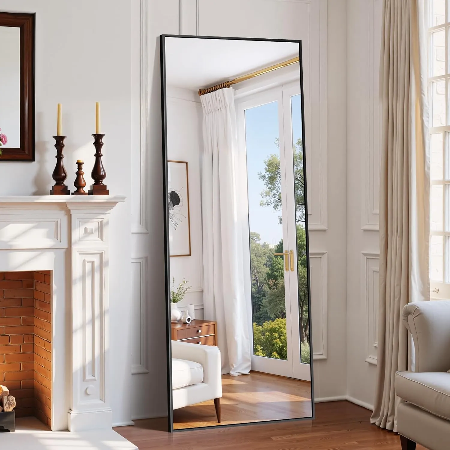 Koonmi Black 65"x24" Floor Mirror, Full Body Mirror with Stand, Full Length Mirror Wall Mirror Hanging or Leaning for Bedroom, Dressing Room, Living Room