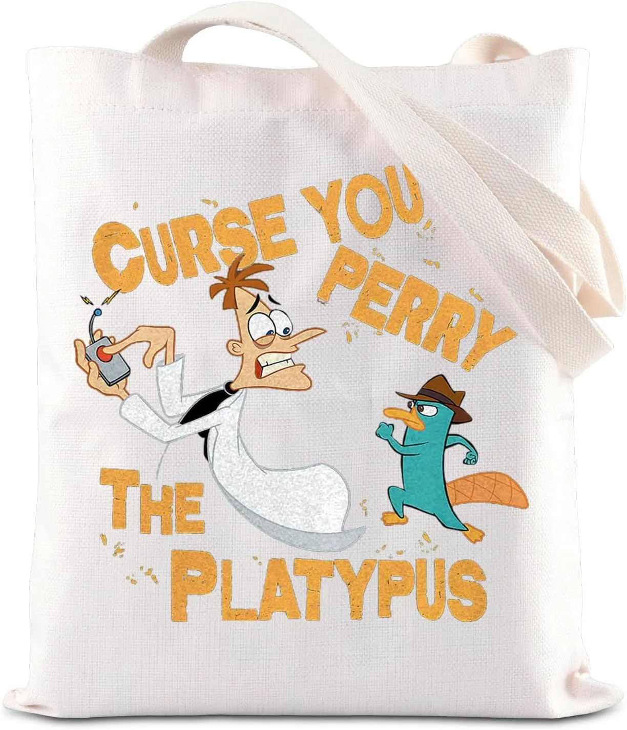 KUIYAI WDW Cartoon Movie Tote Bag Phineas Character Gift Ferb Lovers Gift Curse You Perry The Platypus Shoulder Bag For Fans