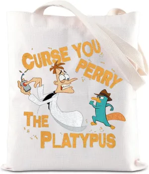 KUIYAI WDW Cartoon Movie Tote Bag Phineas Character Gift Ferb Lovers Gift Curse You Perry The Platypus Shoulder Bag For Fans