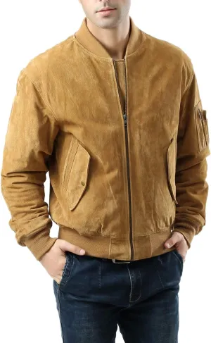 Landing Leathers Men MA-1 Suede Leather Flight Bomber Jacket (Also available in Big & Tall)