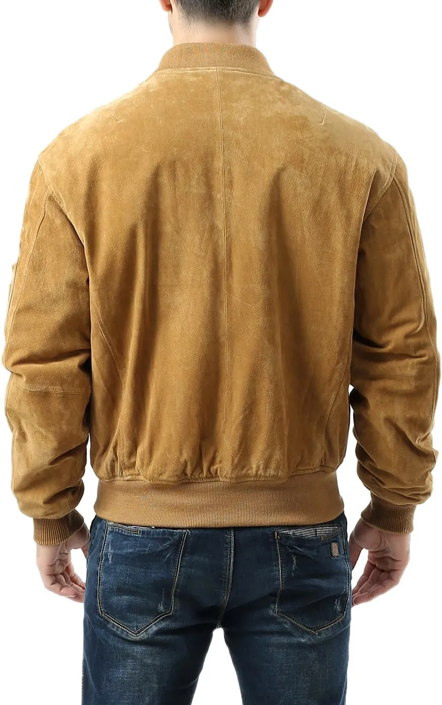 Landing Leathers Men MA-1 Suede Leather Flight Bomber Jacket (Also available in Big & Tall)