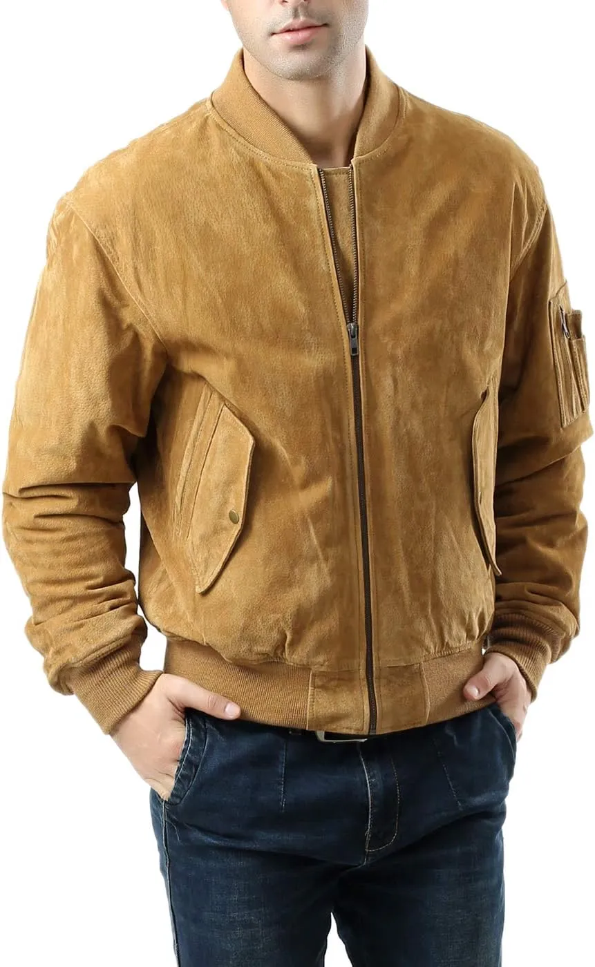 Landing Leathers Men MA-1 Suede Leather Flight Bomber Jacket (Also available in Big & Tall)
