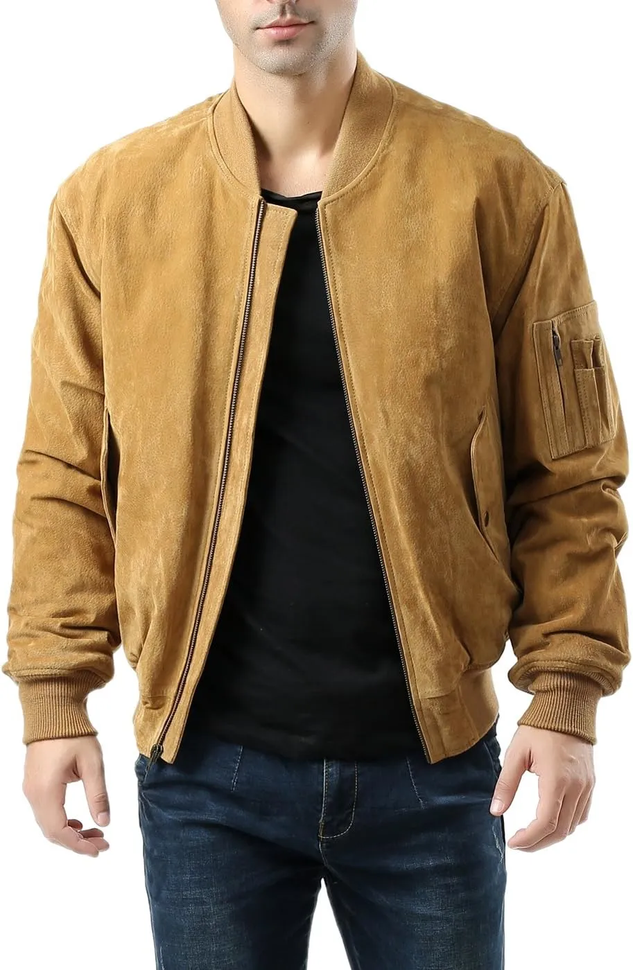 Landing Leathers Men MA-1 Suede Leather Flight Bomber Jacket (Also available in Big & Tall)