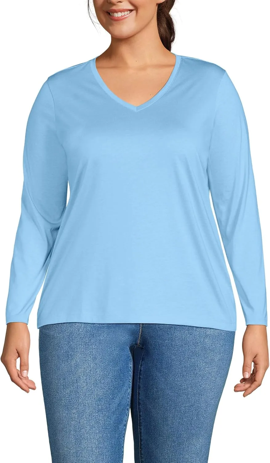 Lands' End Women's Relaxed American-Grown Supima Cotton Long Sleeve V-Neck T-Shirt
