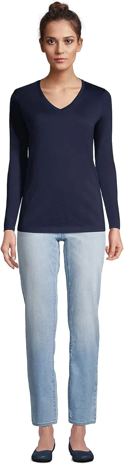 Lands' End Women's Relaxed American-Grown Supima Cotton Long Sleeve V-Neck T-Shirt