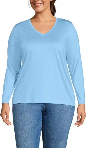 Lands' End Women's Relaxed American-Grown Supima Cotton Long Sleeve V-Neck T-Shirt