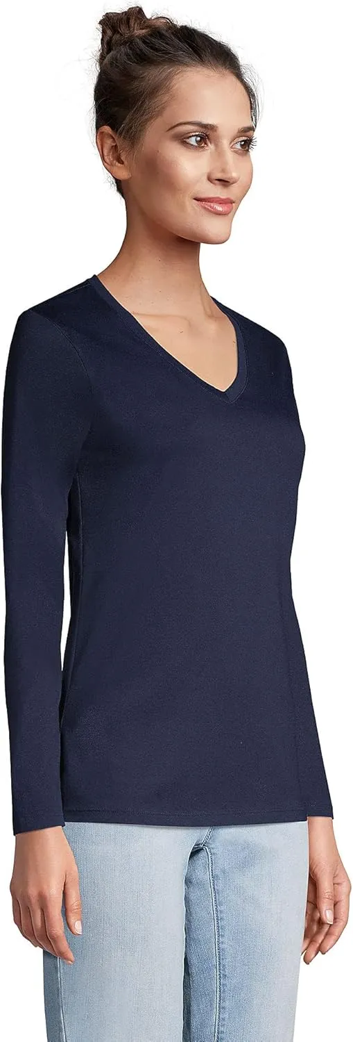 Lands' End Women's Relaxed American-Grown Supima Cotton Long Sleeve V-Neck T-Shirt