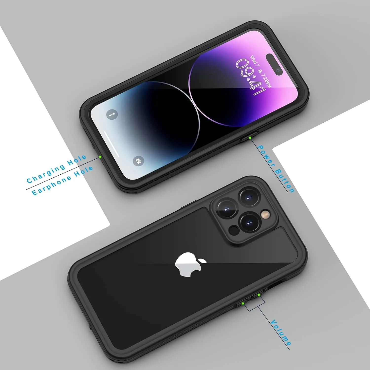 Lanhiem for iPhone 14 Pro Case, IP68 Waterproof Dustproof Case with Built-in Screen Protector, Rugged Full Body Shockproof Phone Case for iPhone 14 Pro, 6.1 inch (Black)
