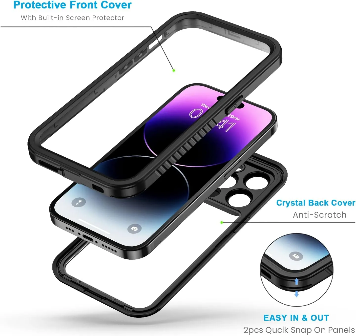 Lanhiem for iPhone 14 Pro Case, IP68 Waterproof Dustproof Case with Built-in Screen Protector, Rugged Full Body Shockproof Phone Case for iPhone 14 Pro, 6.1 inch (Black)