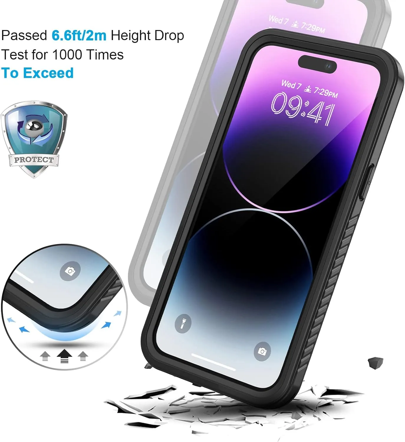 Lanhiem for iPhone 14 Pro Case, IP68 Waterproof Dustproof Case with Built-in Screen Protector, Rugged Full Body Shockproof Phone Case for iPhone 14 Pro, 6.1 inch (Black)