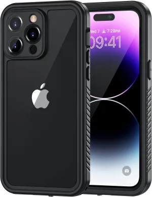 Lanhiem for iPhone 14 Pro Case, IP68 Waterproof Dustproof Case with Built-in Screen Protector, Rugged Full Body Shockproof Phone Case for iPhone 14 Pro, 6.1 inch (Black)