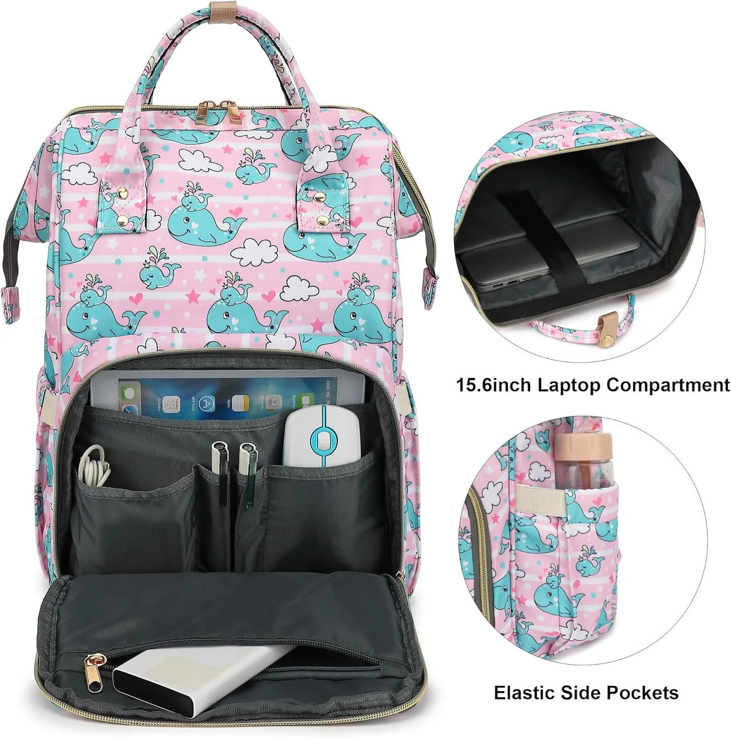 Laptop Backpack for Women Men, 15.6 inch College School Backpack Bookbag for Work/School/Travel/Business (Whale)