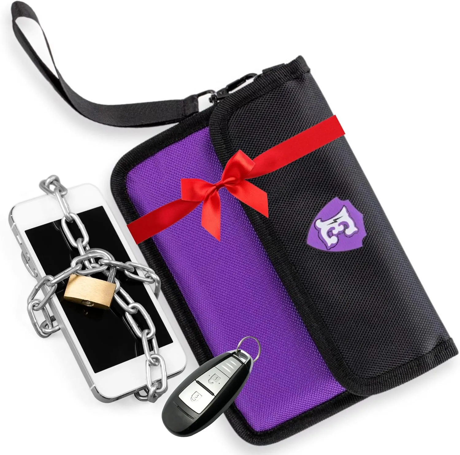 Large Faraday Bags for Phones with Two Pockets, RFID Blocking Sleeves, Signal Blocking Shield, Faraday Key Fob Protector, RFID Faraday Pouch for Key fob w/Removable Handle