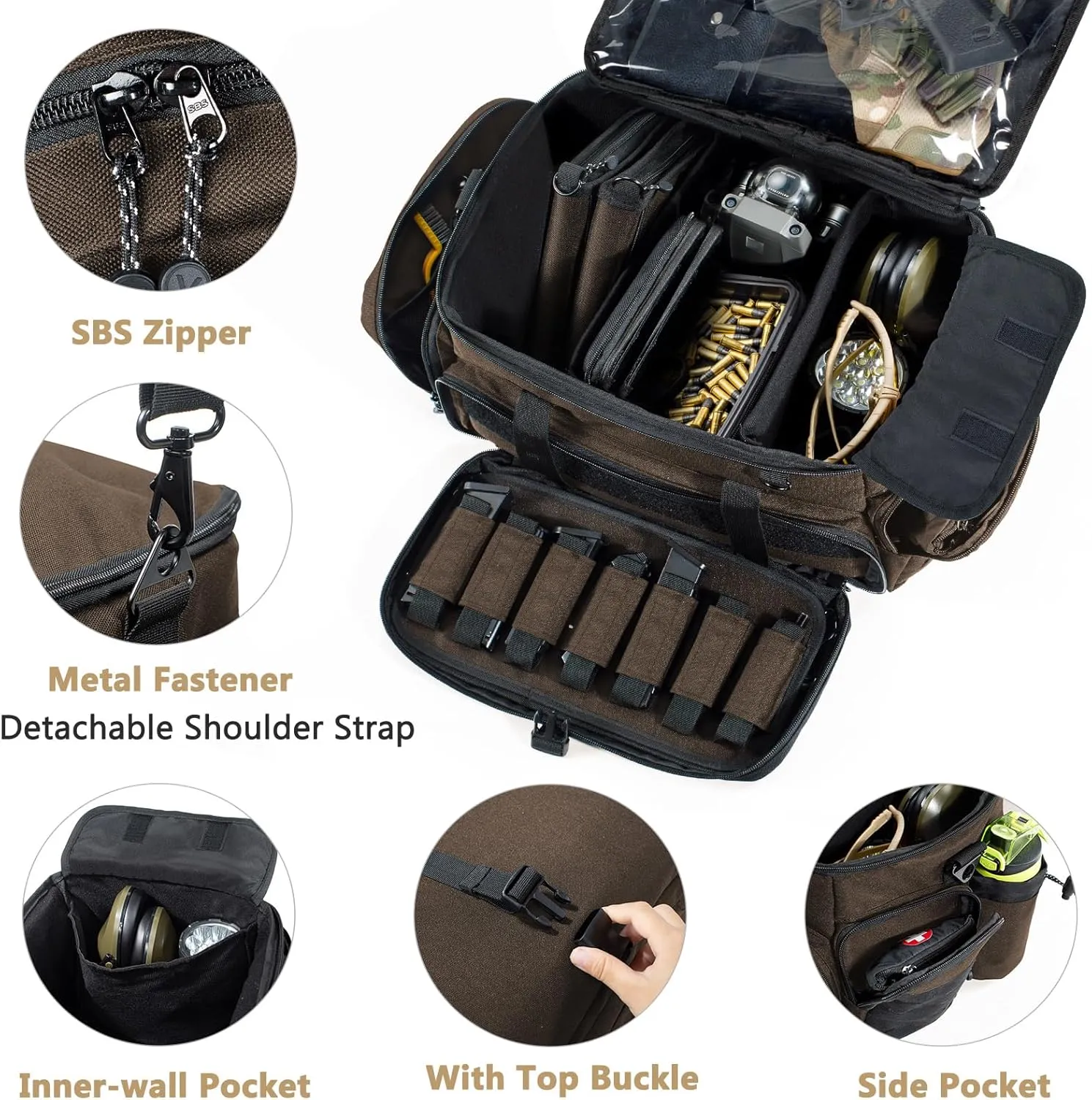 Large Pistol Range Bag Shooting - Tactical Gun Range Bag with Pistol Cases, Gun Bags for Handguns, Gun Bag for Men, Ammo Bag, Gun Carrying Duffle Bag for Gun Accessories