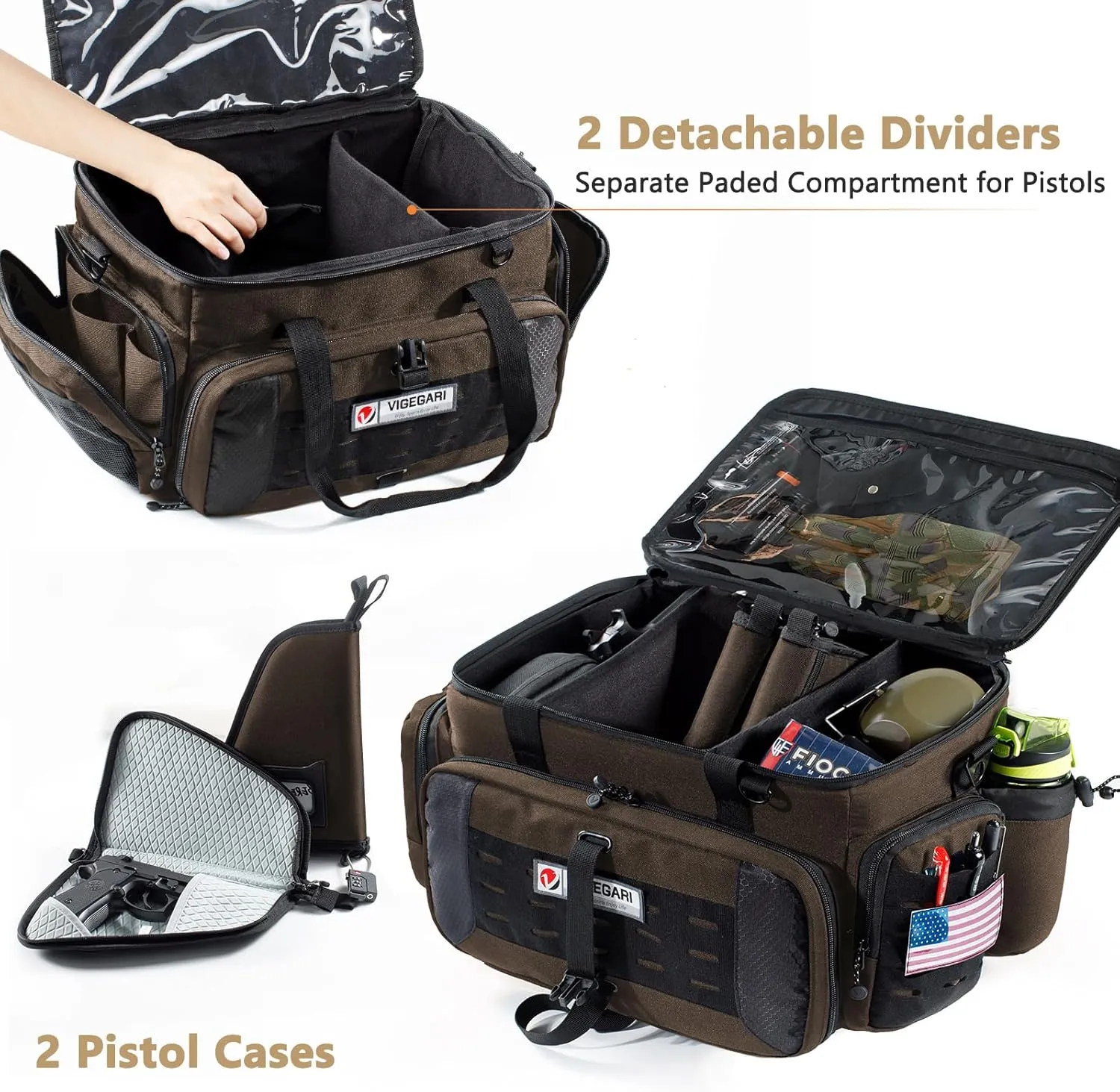 Large Pistol Range Bag Shooting - Tactical Gun Range Bag with Pistol Cases, Gun Bags for Handguns, Gun Bag for Men, Ammo Bag, Gun Carrying Duffle Bag for Gun Accessories
