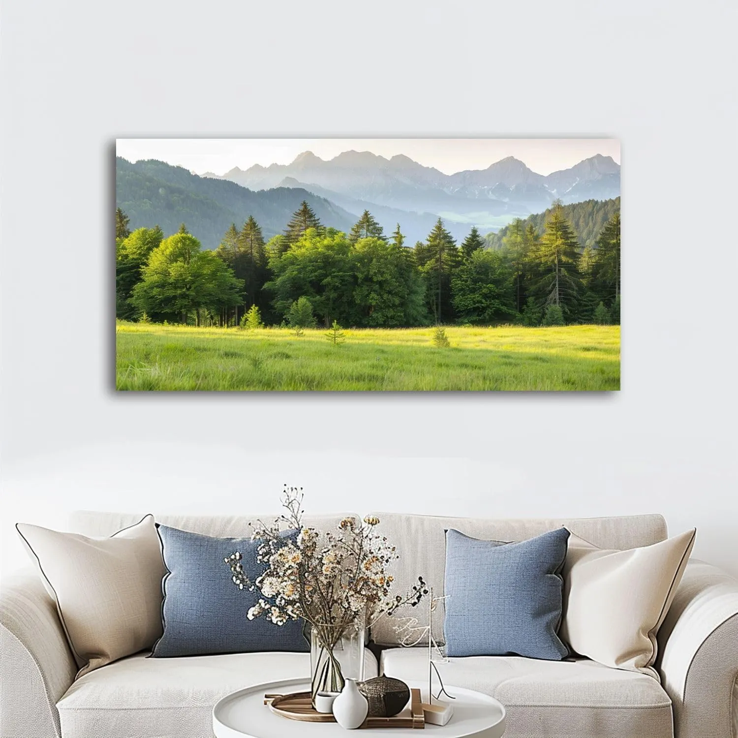 Large Wall Art Prints 20"x40" Typical alpine landscape Framed Canvas Wall Art Painting Artwork Poster Picture Wall Decor for Living Room Bedroom Hanging