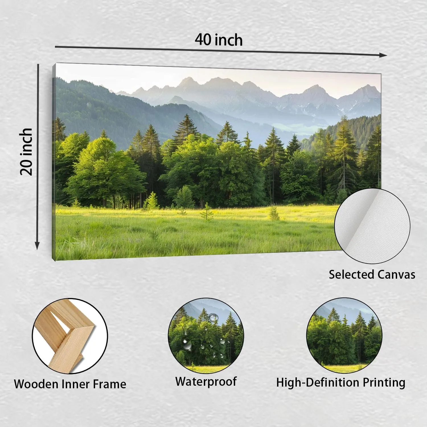 Large Wall Art Prints 20"x40" Typical alpine landscape Framed Canvas Wall Art Painting Artwork Poster Picture Wall Decor for Living Room Bedroom Hanging