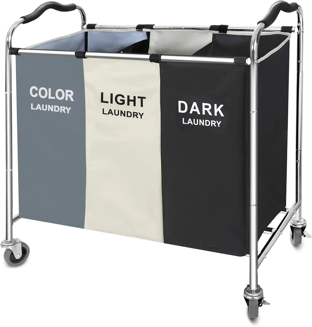 Laundry Basket with Wheels, 240l Laundry Hamper with 3 Section Laundry Bag for Dirty Clothes, Dorm Room Essentials, Towel Organization & Toys Storage Laundry Cart in Laundry Room Organization