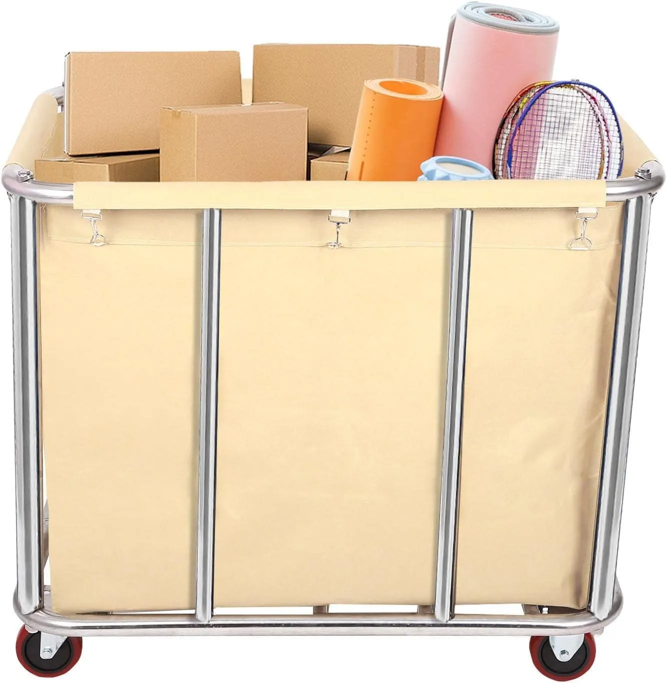 Laundry Cart for Commercial/Home,12 Bushels Heavy Duty Large Stainless Steel Rolling Laundry Basket with Wheels，for Laundry/Toys/Sundries Organizer and Storage,286LBS Load