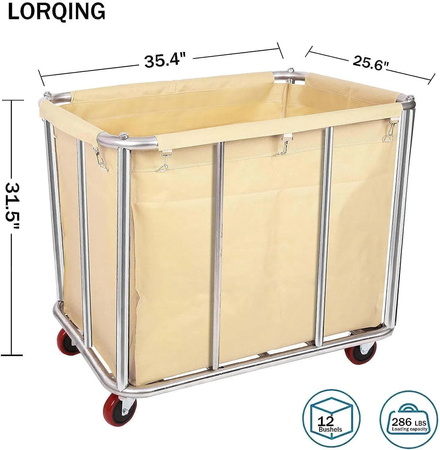 Laundry Cart for Commercial/Home,12 Bushels Heavy Duty Large Stainless Steel Rolling Laundry Basket with Wheels，for Laundry/Toys/Sundries Organizer and Storage,286LBS Load