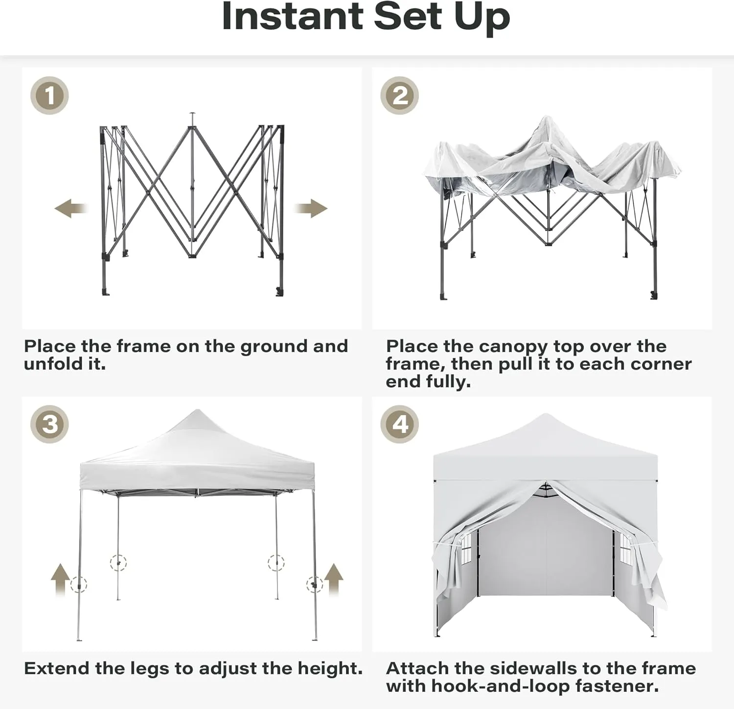 LAUSAINT HOME Pop-up Gazebo Instant Portable Canopy Tent 10x10, with 4 Sidewalls, Windows, Wheeled Bag, for Patio Outdoor Wedding Parties and Events (White)