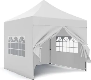 LAUSAINT HOME Pop-up Gazebo Instant Portable Canopy Tent 10x10, with 4 Sidewalls, Windows, Wheeled Bag, for Patio Outdoor Wedding Parties and Events (White)