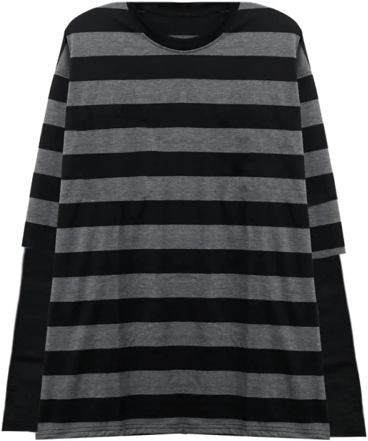 LAVASEON Harajuku Oversized Striped T-Shirt Long Sleeve Crew Neck Casual Matching Couple Streetwear Pullover