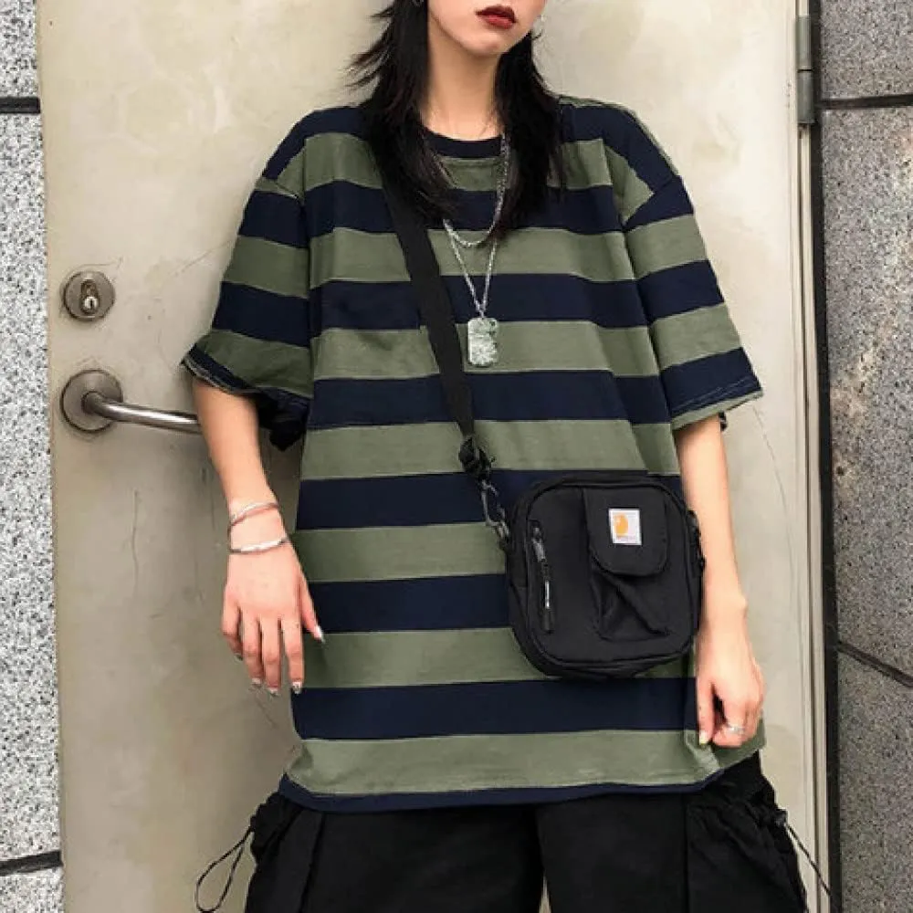 LAVASEON Harajuku Oversized Striped T-Shirt Long Sleeve Crew Neck Casual Matching Couple Streetwear Pullover