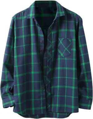 LCMTWX Men's Cotton Plaid Shirts Jacket Printing Lightweight Breathable Long Sleeve Lapel Formal Fleece Lined Flannel