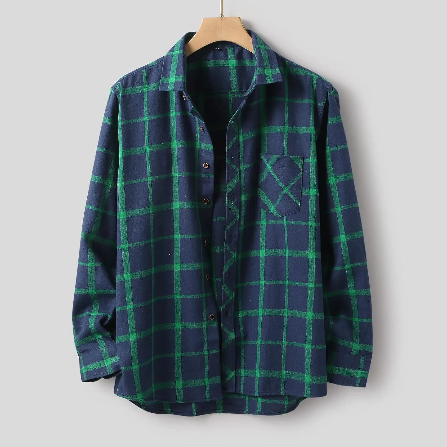 LCMTWX Men's Cotton Plaid Shirts Jacket Printing Lightweight Breathable Long Sleeve Lapel Formal Fleece Lined Flannel