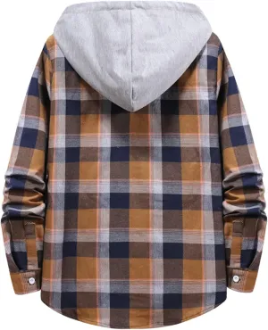 LCMTWX Mens Flannel Jacket Large Plaid Pocket Loose Coat Top Blouse with Hood for Men Casual Loose Thicken