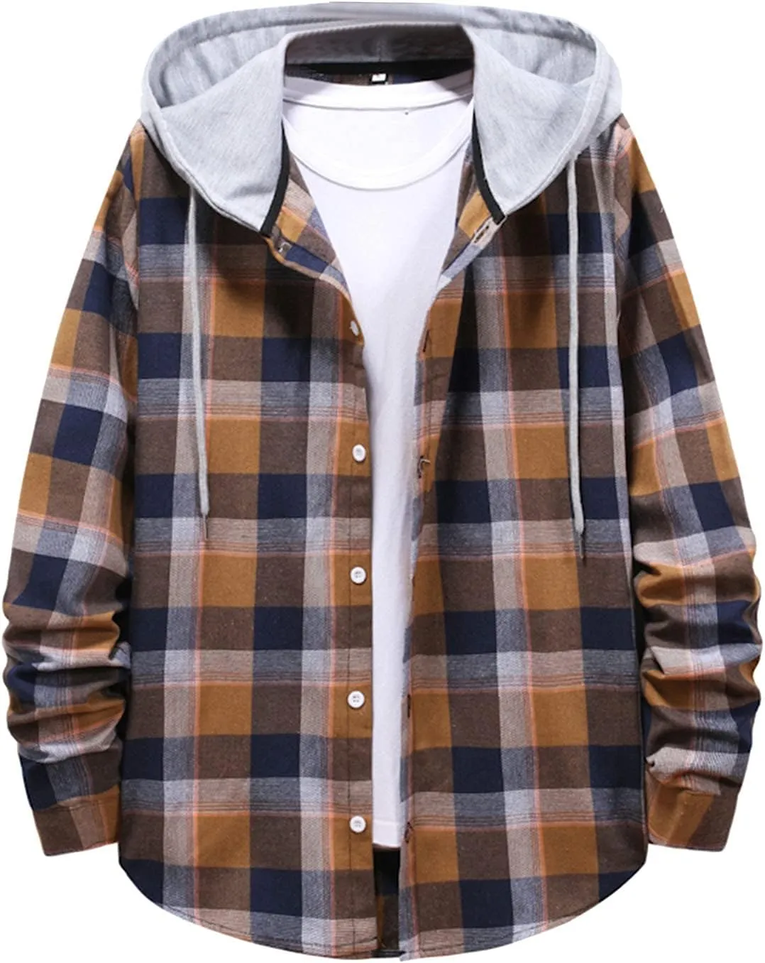 LCMTWX Mens Flannel Jacket Large Plaid Pocket Loose Coat Top Blouse with Hood for Men Casual Loose Thicken