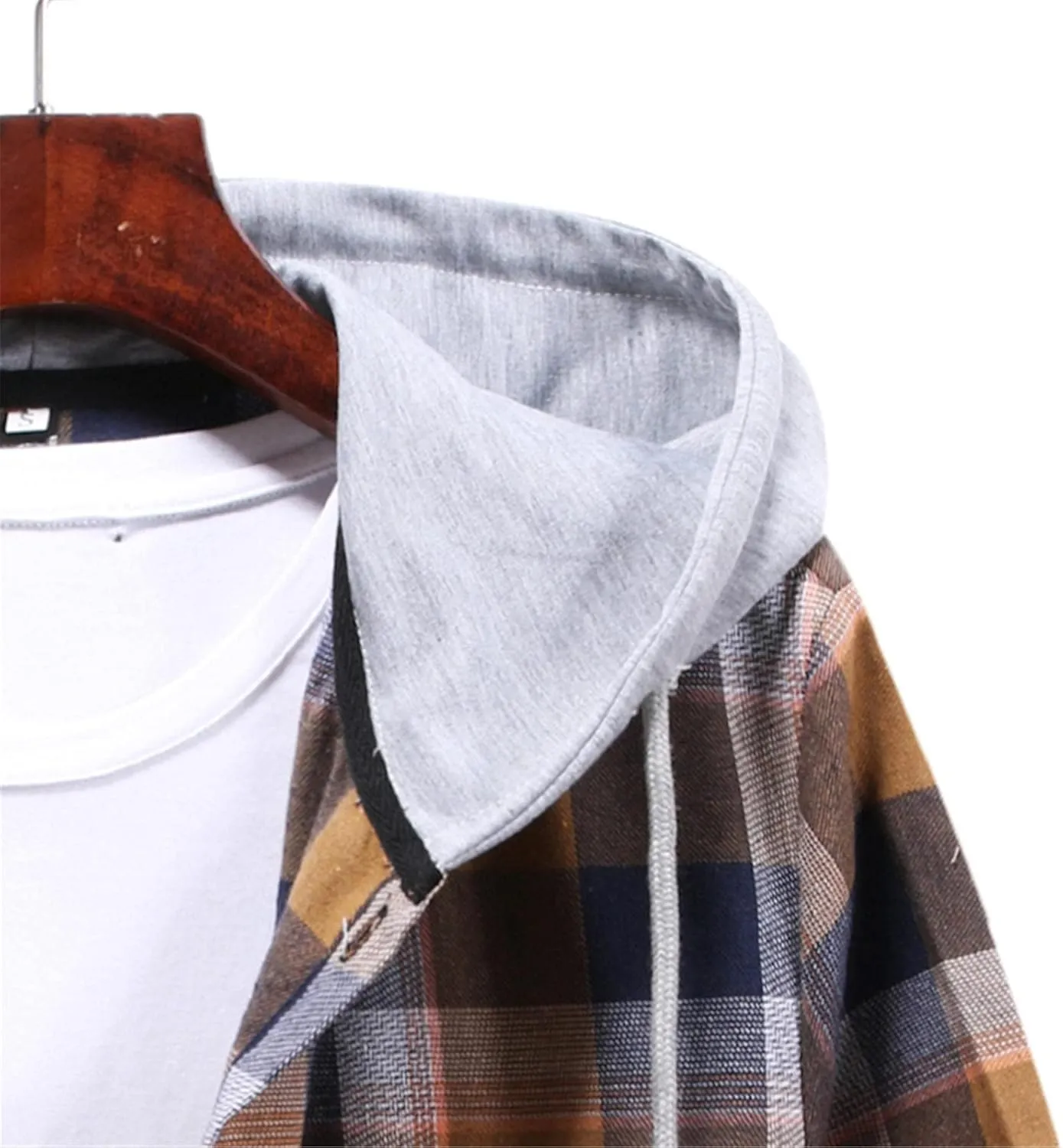 LCMTWX Mens Flannel Jacket Large Plaid Pocket Loose Coat Top Blouse with Hood for Men Casual Loose Thicken