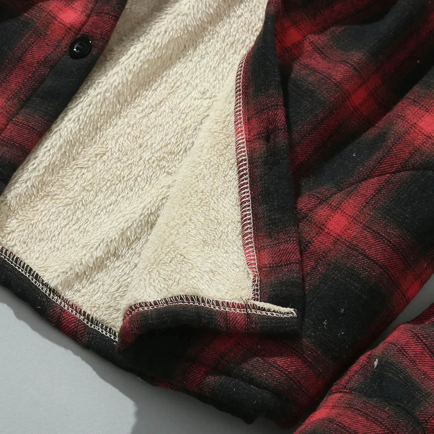 LCMTWX Men's Flannel Jackets Large Plaid Lapel Pocket Plus Velvet Coat Shirt Top Coat with Zipper with Hood for