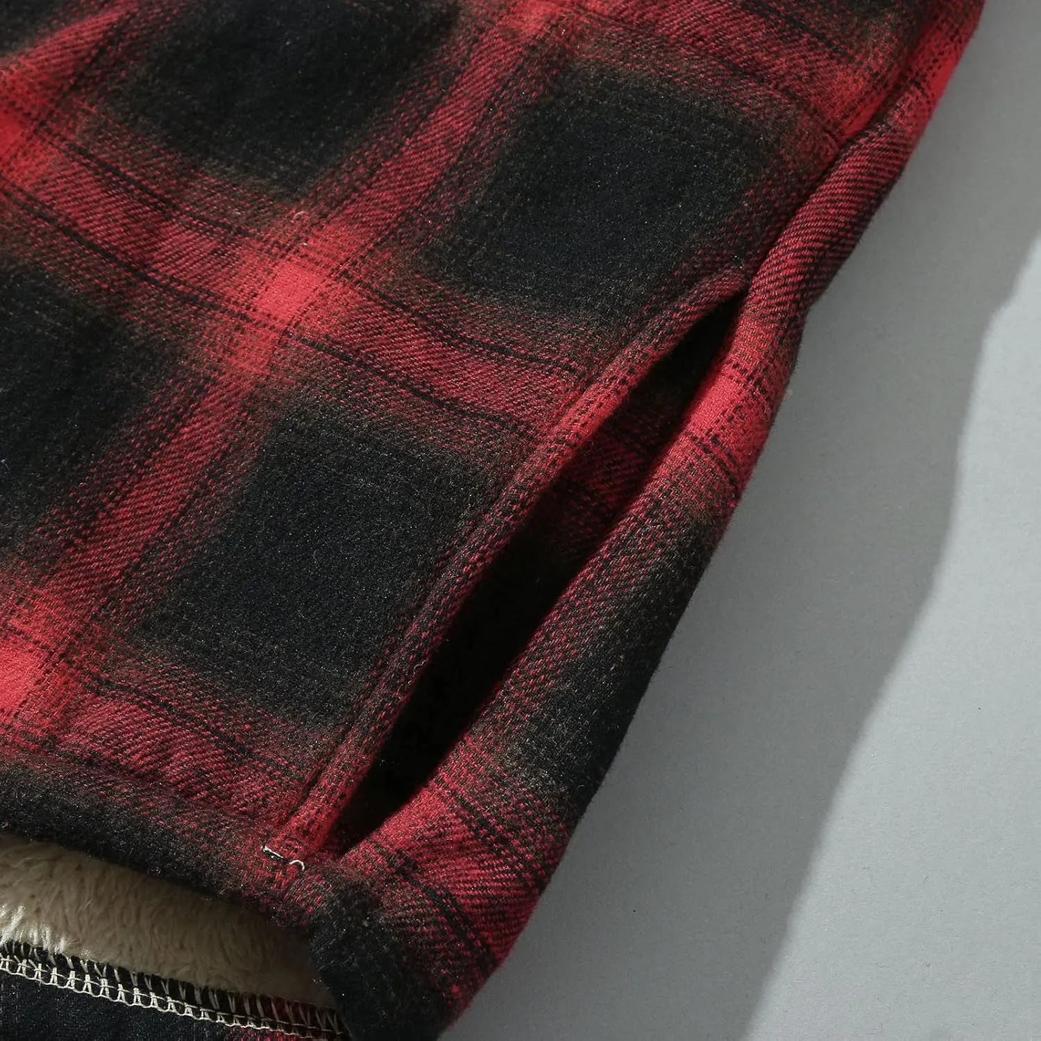 LCMTWX Men's Flannel Jackets Large Plaid Lapel Pocket Plus Velvet Coat Shirt Top Coat with Zipper with Hood for