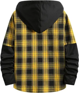 LCMTWX Men's Fleece Flannel Jackets Plaid Pocket Loose Coat Top Blouse Men Plus Size Big&Tall Mens Coat Lightweight Shirt