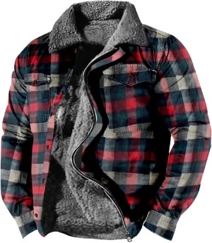 LCMTWX Mens Plaid Flannel Jacket Pocket Hooded Padded Loose Shirt Top Jacket Coats Casual Long Sleeve Coat with