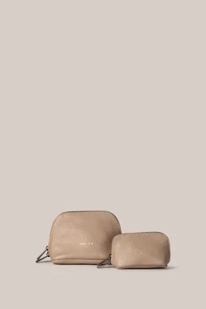 Leather Beige Cosmetic Pouch Duo