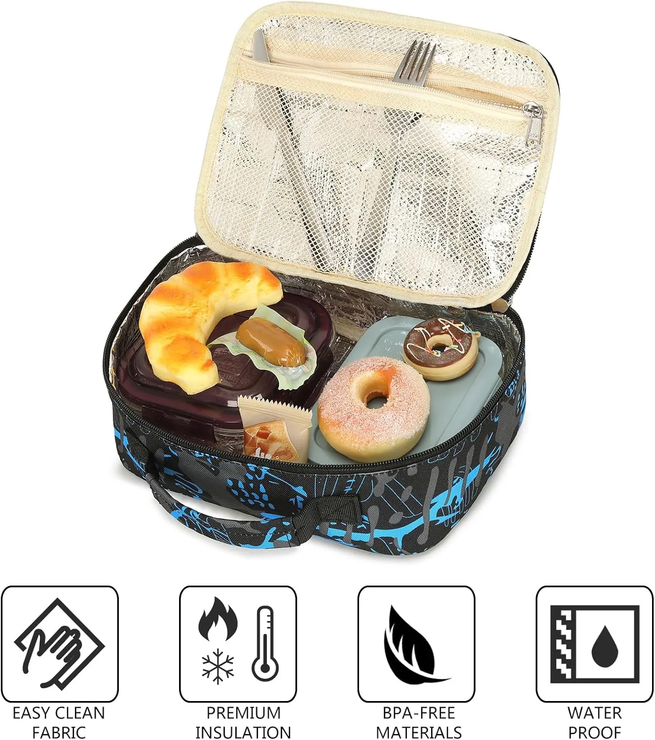 LEDAOU Lunch Bag Kids Insulated Lunch Box Girl Boy Insulated Reusable Lunch Bag for School Picnic Hiking Work