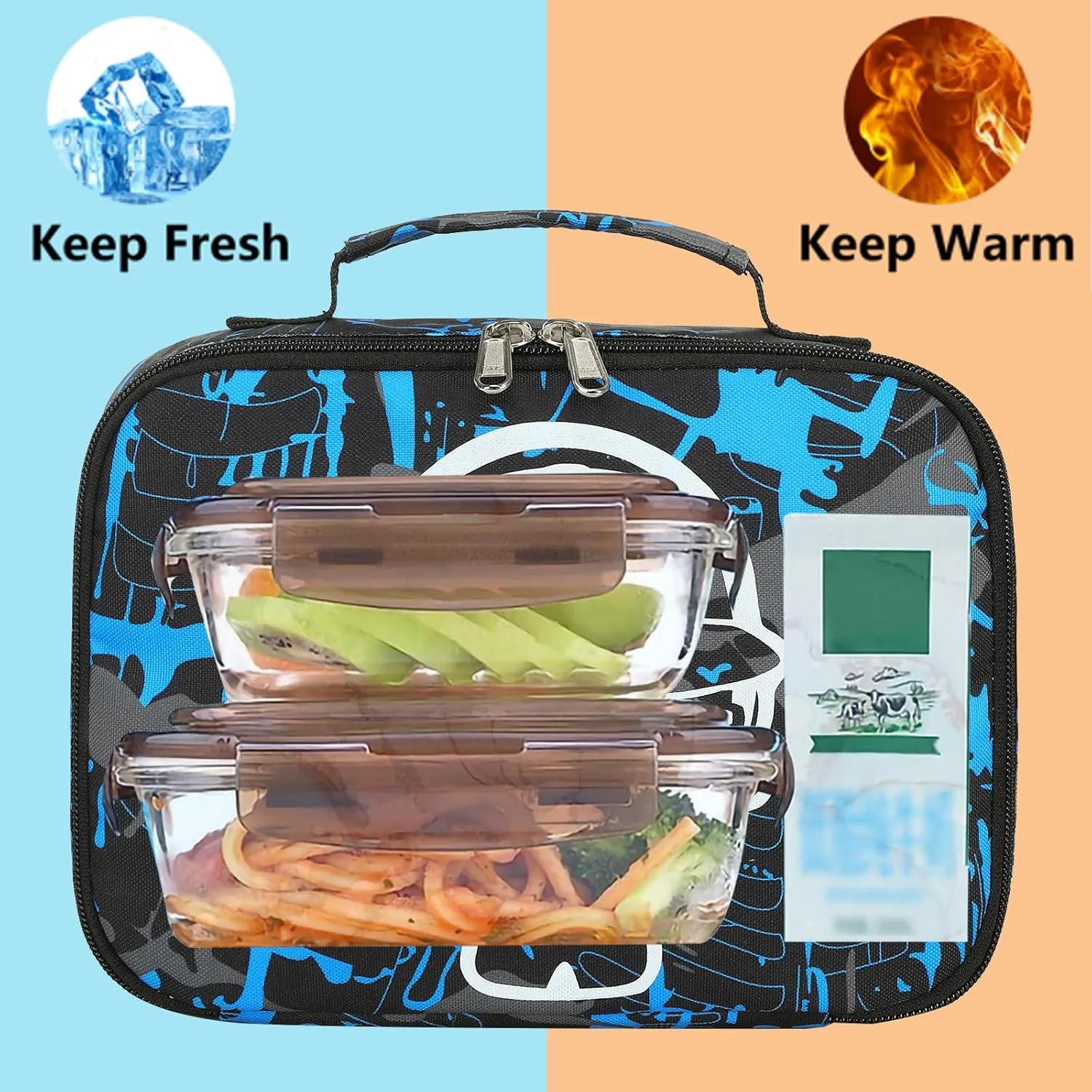 LEDAOU Lunch Bag Kids Insulated Lunch Box Girl Boy Insulated Reusable Lunch Bag for School Picnic Hiking Work