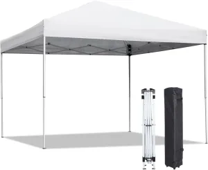 LEMY 10 x 10 Pop Up Canopy, Portable Commercial Party Instant Heavy Duty Canopy Tent, 300D Waterproof Adjustable Canopy w/Wheeled Carry Bag (White)